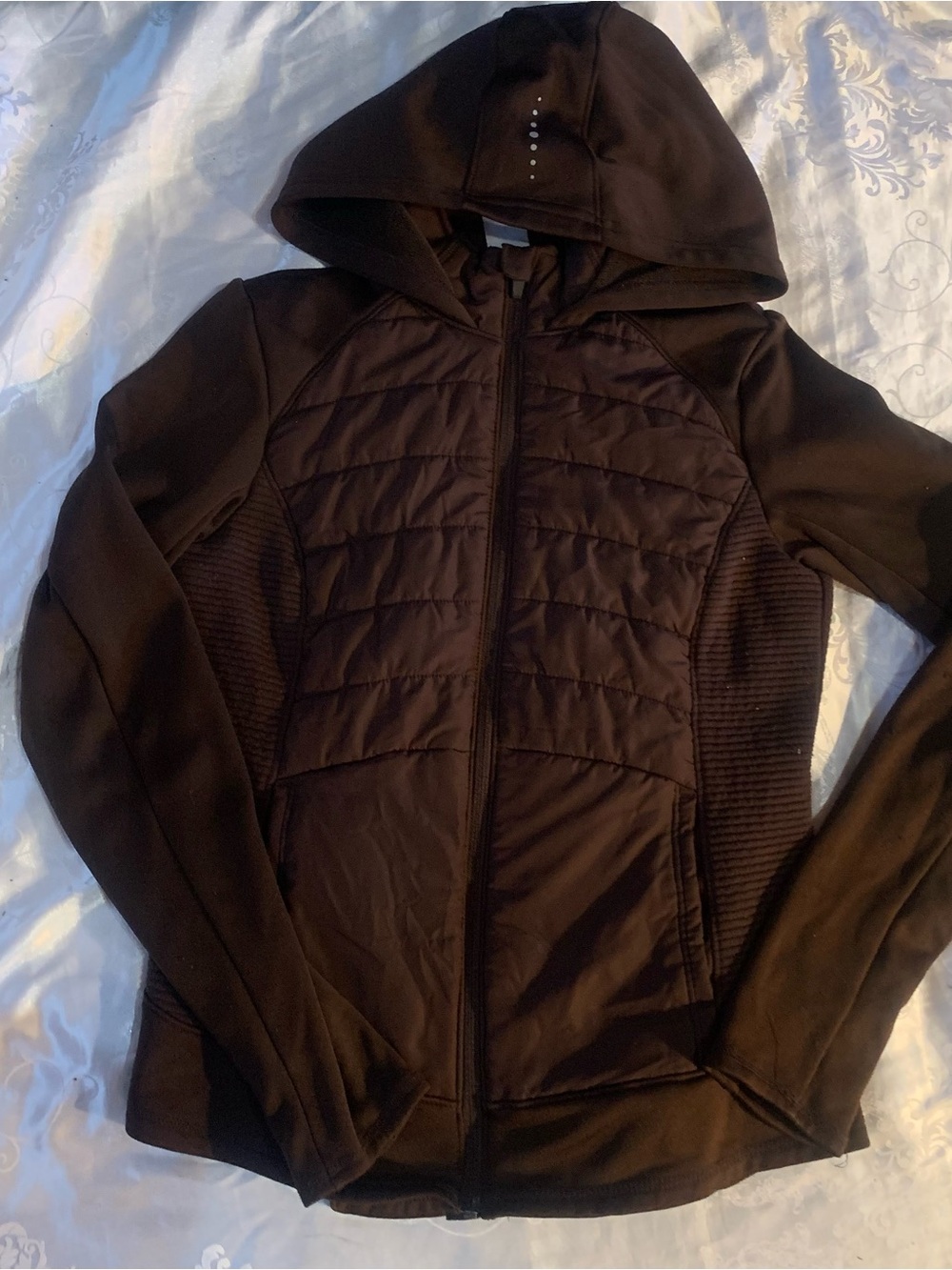 tek gear Women's Quilted Hooded Bomber Jacket in Dark Brown